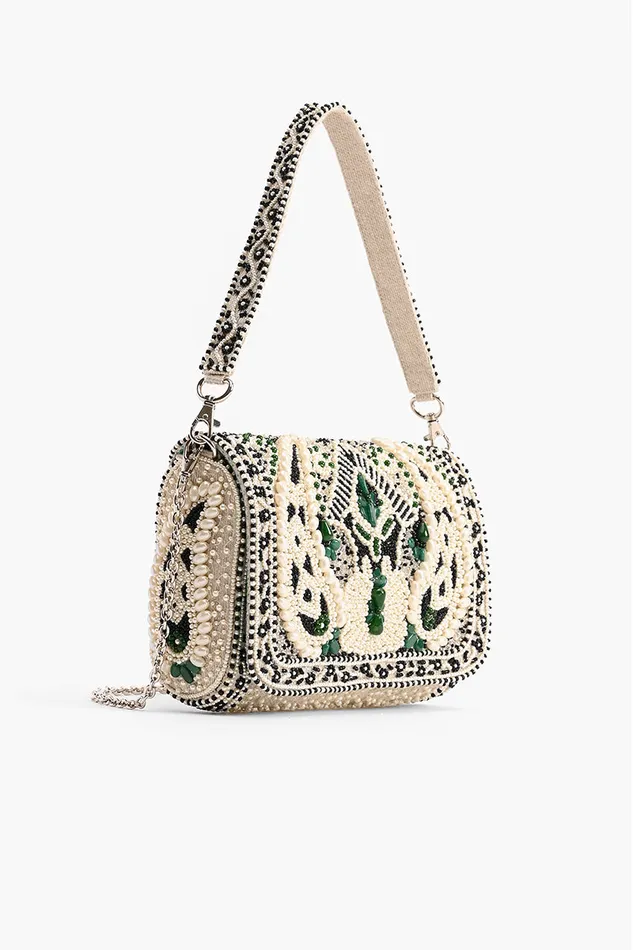 Shoulder Bags America and Beyond Women Emerald Stone Embellished Shoulder Bag