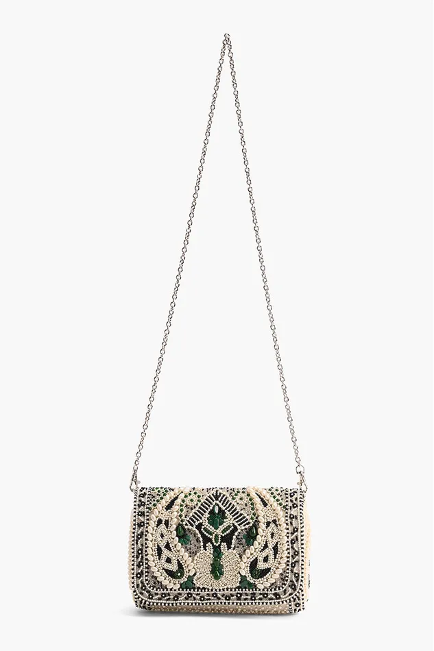 Shoulder Bags America and Beyond Women Emerald Stone Embellished Shoulder Bag