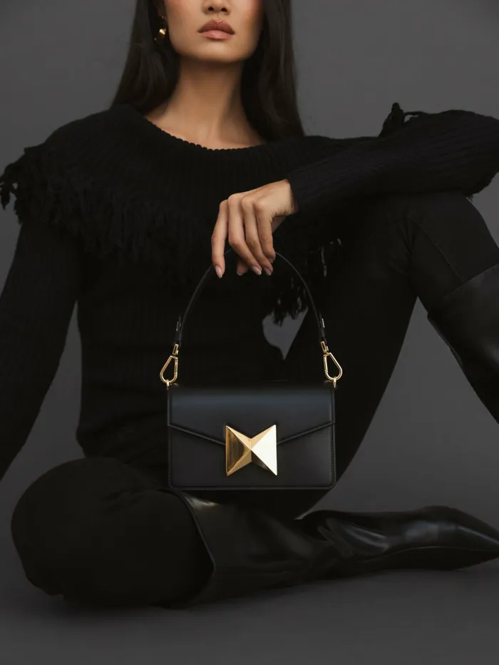 Shoulder Bags Women Mac Duggal Classic Leather Shoulder Bag With Gold Hardware 8211 FINAL SALE Black