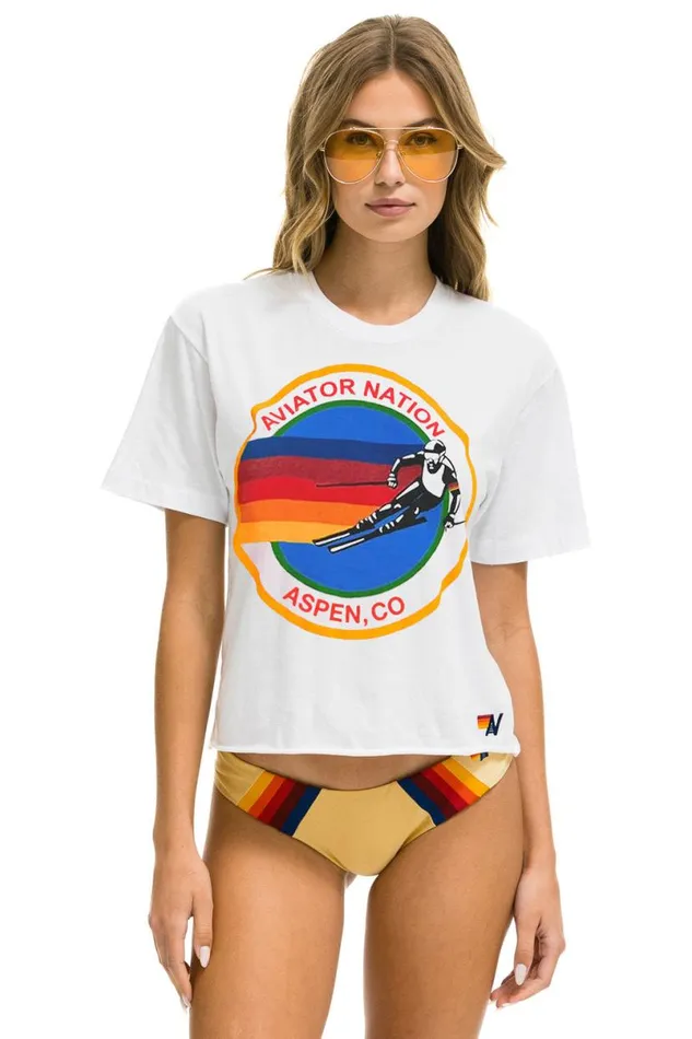 Signature Aspen Boyfriend Tee 8211 White Women Aviator Nation Tees