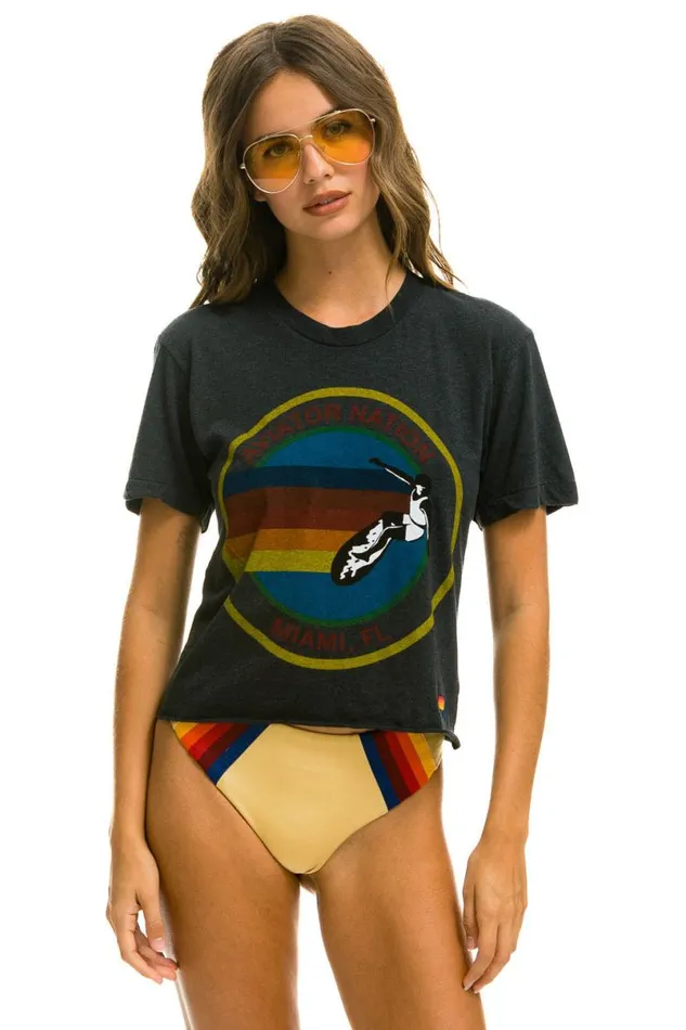 Signature Miami Boyfriend Tee 8211 Charcoal Women Aviator Nation Tees