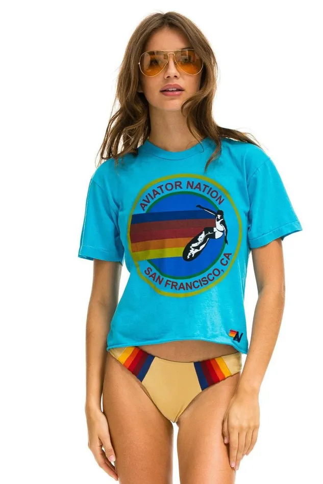 Signature San Francisco Boyfriend Tee 8211 Neon Blue Women Aviator Nation Tees