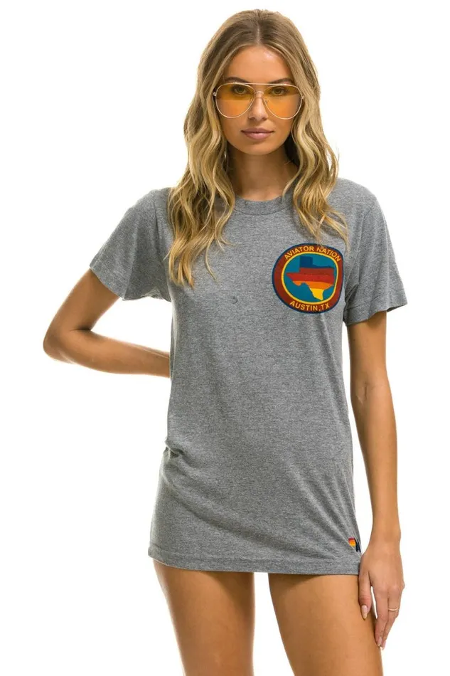 Signature Texas Small Logo Tee 8211 Heather Grey WomenMen Aviator Nation Tees