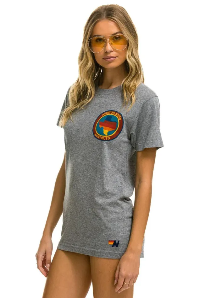Signature Texas Small Logo Tee 8211 Heather Grey WomenMen Aviator Nation Tees