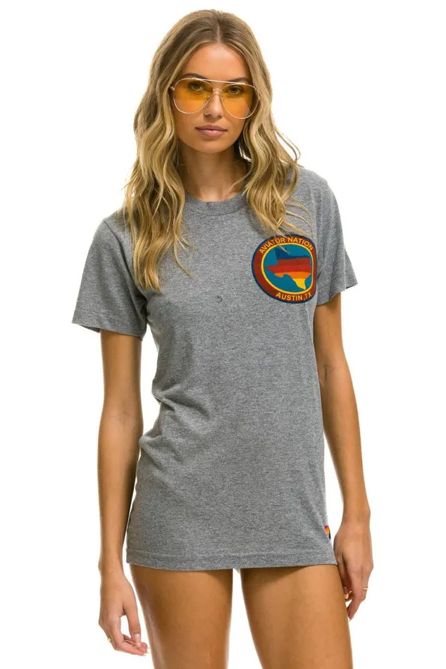 Signature Texas Small Logo Tee 8211 Heather Grey WomenMen Aviator Nation Tees