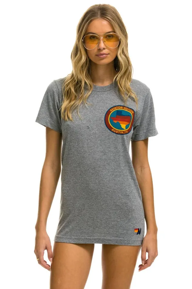 Signature Texas Small Logo Tee 8211 Heather Grey WomenMen Aviator Nation Tees