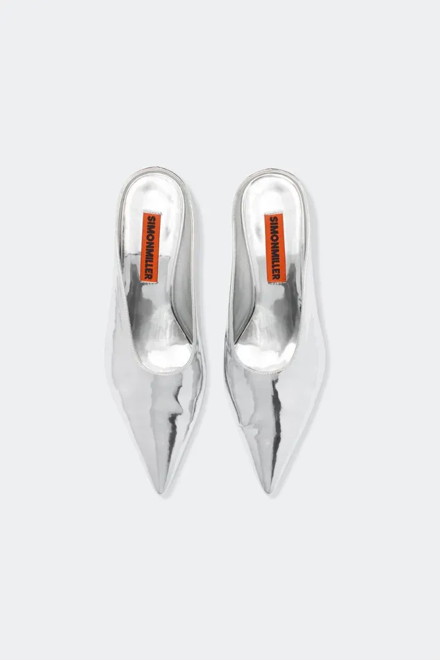 Simon Miller Heels Women Chrome Pointed Gala Mule In Silver Simon Miller Heels Women Chrome Pointed Gala Mule In Silver