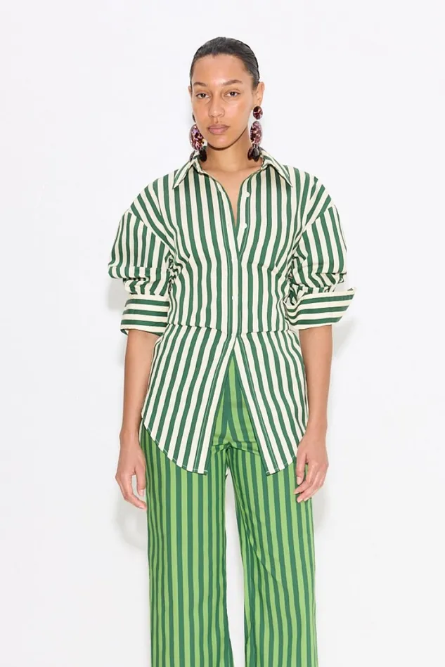 Simon Miller Sets Women Loch Striped Poplin Button Up In Gummy GreenEcru Cotton Simon Miller Sets Women Loch Striped Poplin Button Up In Gummy GreenEcru Cotton