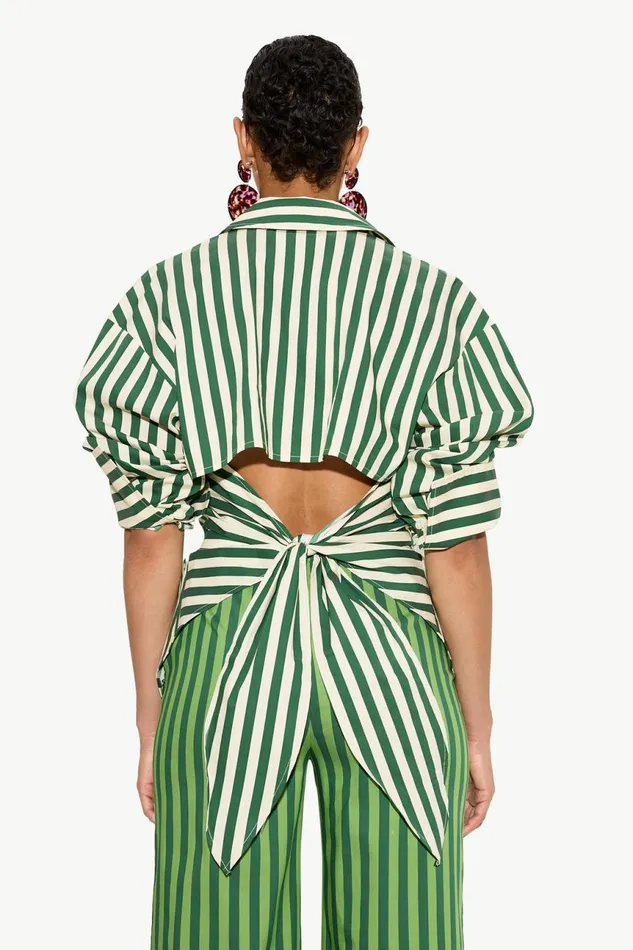 Simon Miller Sets Women Loch Striped Poplin Button Up In Gummy GreenEcru Cotton Simon Miller Sets Women Loch Striped Poplin Button Up In Gummy GreenEcru Cotton