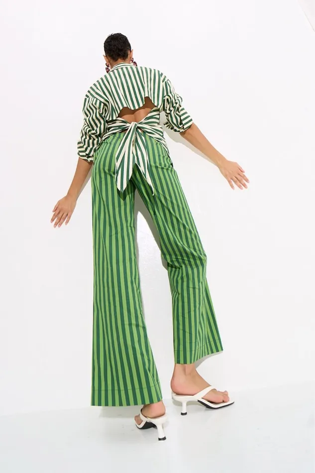 Simon Miller Sets Women Loch Striped Poplin Button Up In Gummy GreenEcru Cotton Simon Miller Sets Women Loch Striped Poplin Button Up In Gummy GreenEcru Cotton