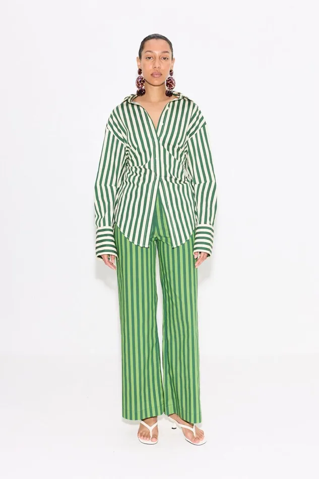 Simon Miller Sets Women Loch Striped Poplin Button Up In Gummy GreenEcru Cotton Simon Miller Sets Women Loch Striped Poplin Button Up In Gummy GreenEcru Cotton