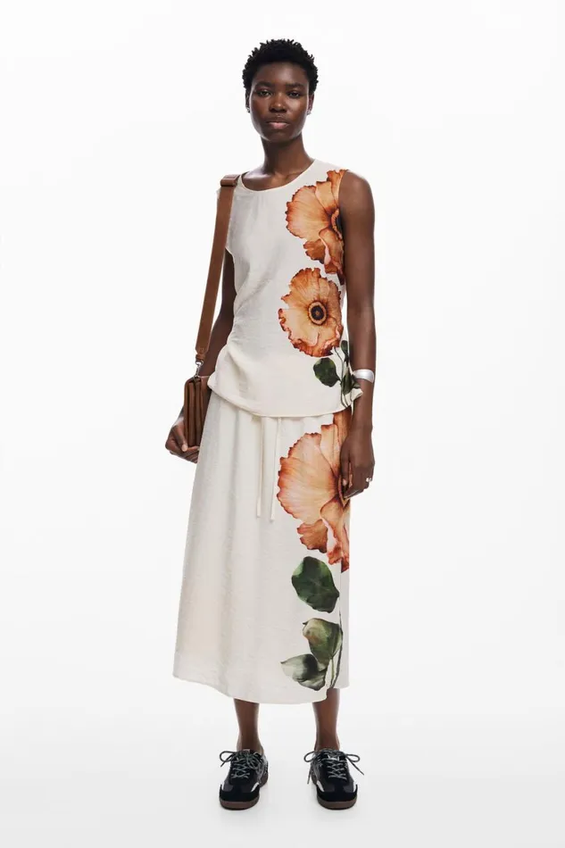 Skirts And Shorts Women Desigual Floral Midi Skirt Black