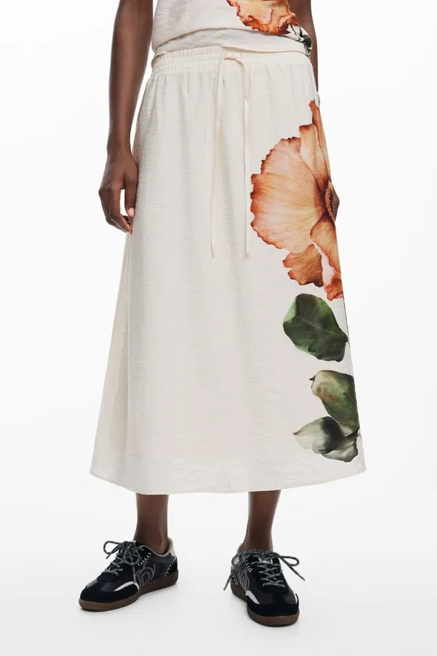 Skirts And Shorts Women Desigual Floral Midi Skirt Black