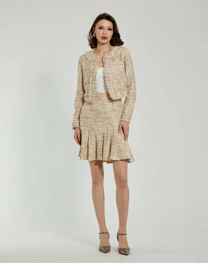 Skirts Women High Waist Box Pleat Boucle Mini Skirt Blush Mac Duggal