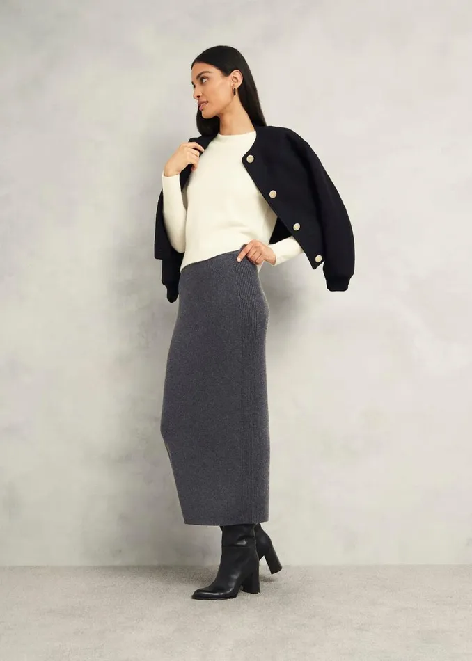 Skirts Women HOBBS Gaskell CoOrd Wool Cotton Skirt Dark Grey Marl