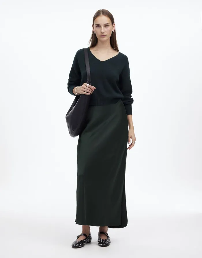 Skirts Women Madewell Satin Maxi Slip Skirt Luxury Forest