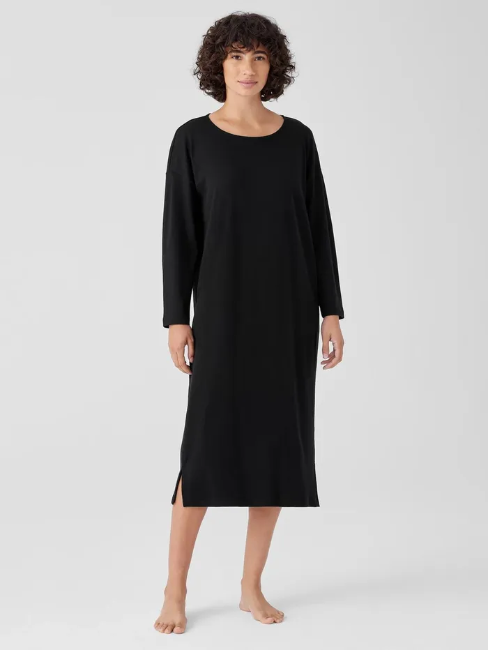 Sleepwear Women Eileen Fisher Organic Cotton Interlock Sleep Dress Black
