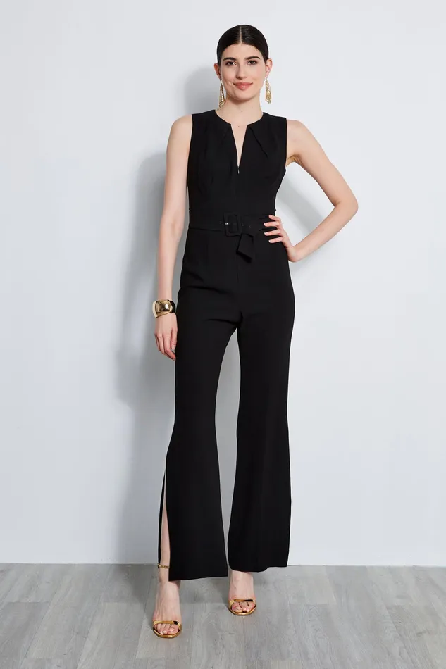 Sleeveless Dresses Women Elie Tahari Belted Slit Jumpsuit BLACK