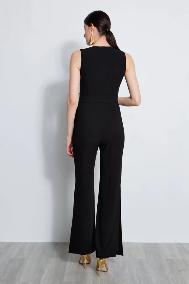 Sleeveless Dresses Women Elie Tahari Belted Slit Jumpsuit BLACK