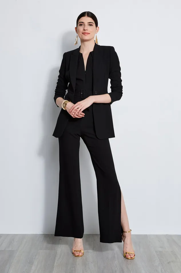 Sleeveless Dresses Women Elie Tahari Belted Slit Jumpsuit BLACK