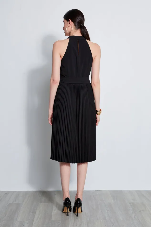 Sleeveless Dresses Women Elie Tahari Pleated Cowl Midi Dress BLACK