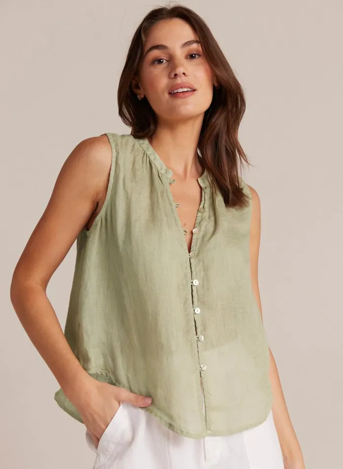 Sleeveless Women Bella Dahl Sleeveless Shirred Shoulder Blouse 8211 Pale Palm