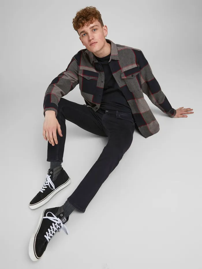 Slim Jeans JACK and JONES Mens GLENN FELIX AM 066 LID SLIM FIT JEANS Black Black Denim