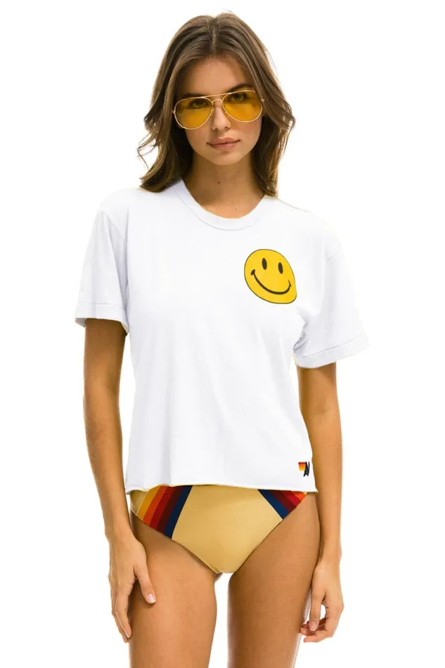 Smiley 2 Boyfriend Tee 8211 White Women Aviator Nation Tees