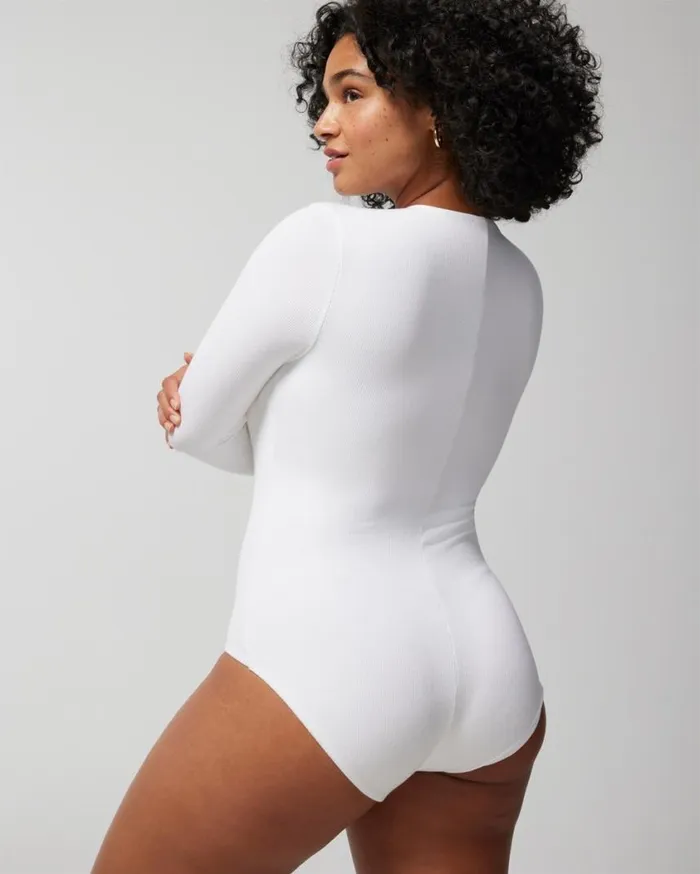 Soma Body Ribbed LongSleeve VNeck Bra Bodysuit Big Cab Women Tops and Bodysuits