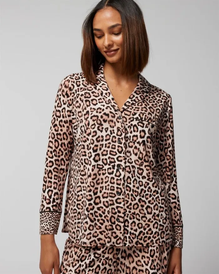 Soma Cool Nights LongSleeve Notch Collar Pajama Top Black Women Pajama Tops
