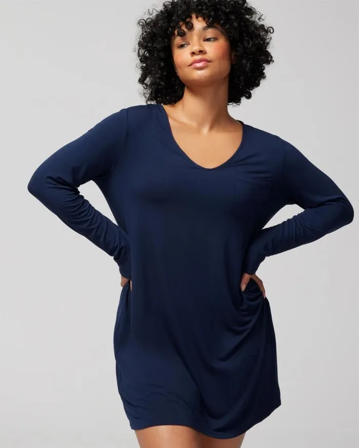 Soma Cool Nights LongSleeve Sleepshirt Nightfall Navy Women Sleepshirts