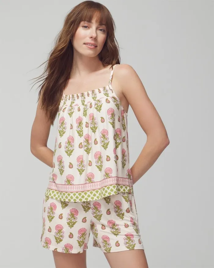 Soma Cool Nights Smocked Cami Paisley Floral Border Ws Women Matching Sets and Separates Soma Cool Nights Smocked Cami Paisley Floral Border Ws Women Matching Sets and Separates