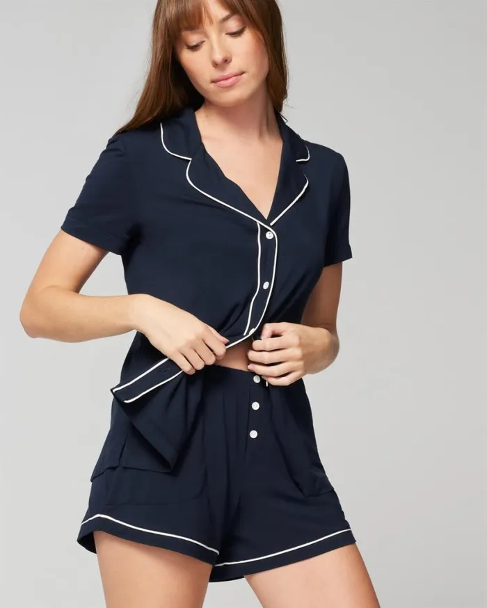 Soma Cool Nights Solid Piped Pajama Shorts Heather Opal Gray Women Matching Sets and Separates Soma Cool Nights Solid Piped Pajama Shorts Heather Opal Gray Women Matching Sets and Separates