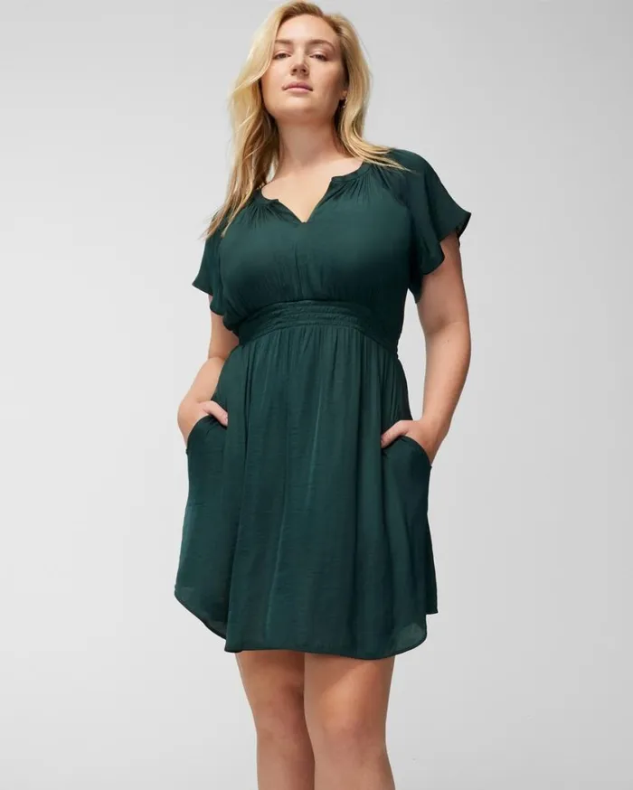 Soma Crinkle Satin Flutter Sleeve Bra Dress Woodland Women Short Dresses