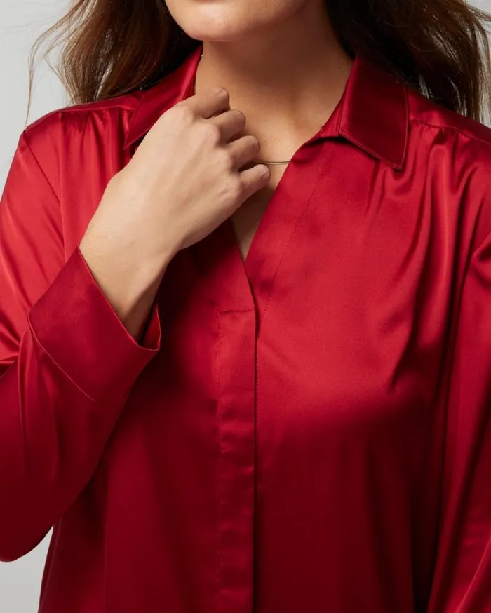 Soma Satin LongSleeve Collar Top Iced Coffee Women Pajama Tops
