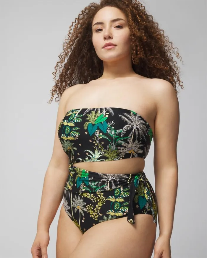 Soma Soma Swim Bandeau Cutout OnePiece Oasis Palms Black Women Swim