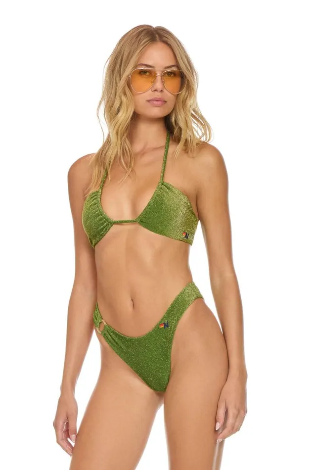 Sparkle Gypsy Ring HiCut Full Coverage Bikini Bottoms 8211 Army Women Aviator Nation Swim Bottoms