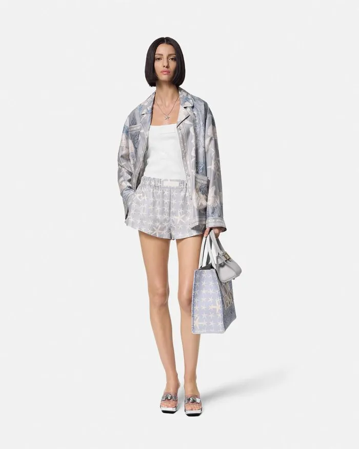 Stella Marina Silk Boxer Shorts Gray Women Versace Pants and Shorts