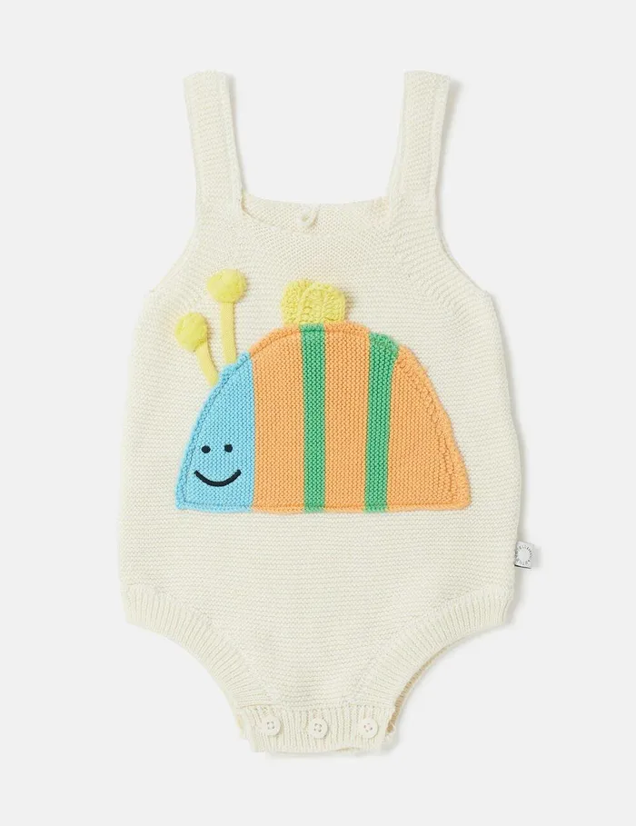Stella McCartney Baby Boys Kids Striped Bumblebee Motif Bodysuit Ivory