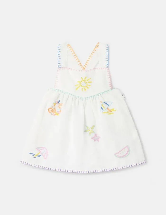 Stella McCartney Baby Girls Kids Summer Doodles Embroidery Pinafore Dress Ivory Stella McCartney Baby Girls Kids Summer Doodles Embroidery Pinafore Dress Ivory