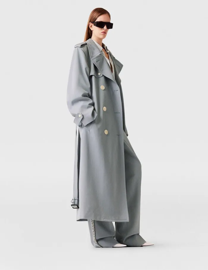 Stella McCartney Coats And Jackets Women Oversized Belted Trench Coat Mist Stella McCartney Coats And Jackets Women Oversized Belted Trench Coat Mist