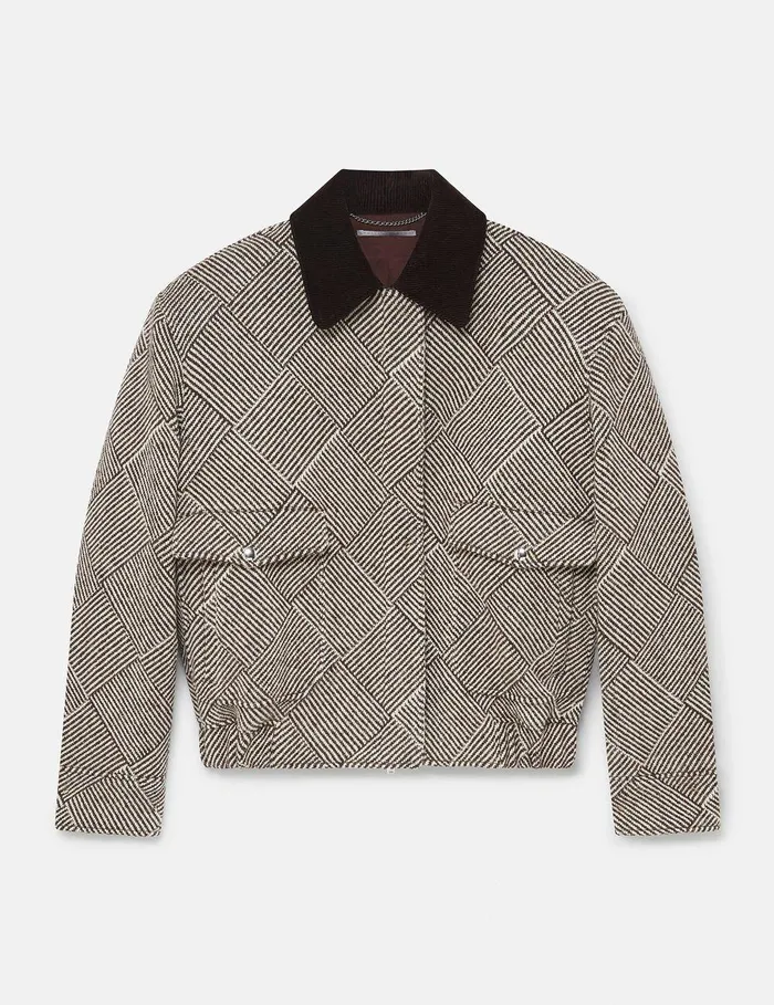 Stella McCartney Coats And Jackets Women Oversized Tweed Bomber Jacket Beige Tweed Stella McCartney Coats And Jackets Women Oversized Tweed Bomber Jacket Beige Tweed