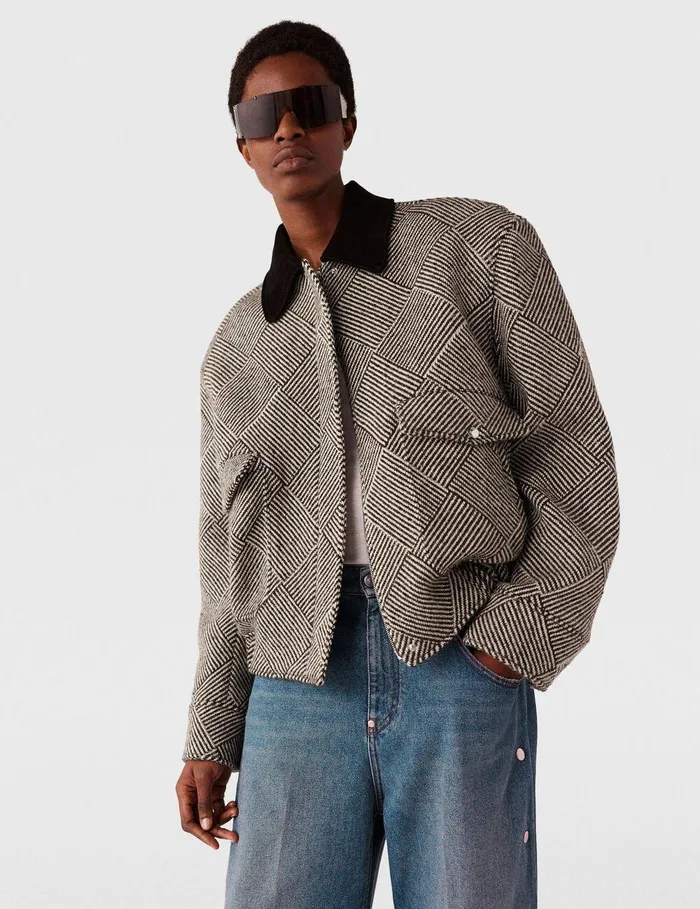 Stella McCartney Coats And Jackets Women Oversized Tweed Bomber Jacket Beige Tweed Stella McCartney Coats And Jackets Women Oversized Tweed Bomber Jacket Beige Tweed