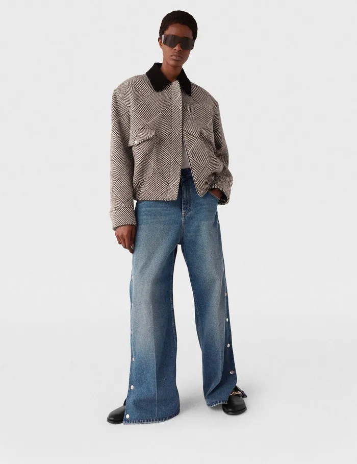 Stella McCartney Coats And Jackets Women Oversized Tweed Bomber Jacket Beige Tweed Stella McCartney Coats And Jackets Women Oversized Tweed Bomber Jacket Beige Tweed