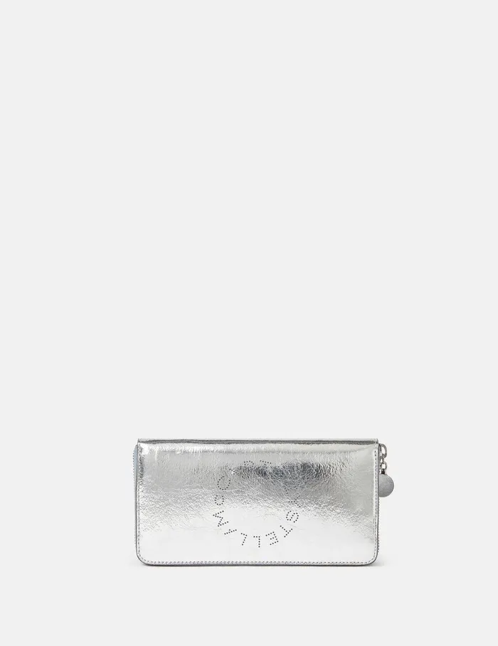 Stella McCartney Compact Wallets Women Logo Continental Wallet Metallic Silver Stella McCartney Compact Wallets Women Logo Continental Wallet Metallic Silver