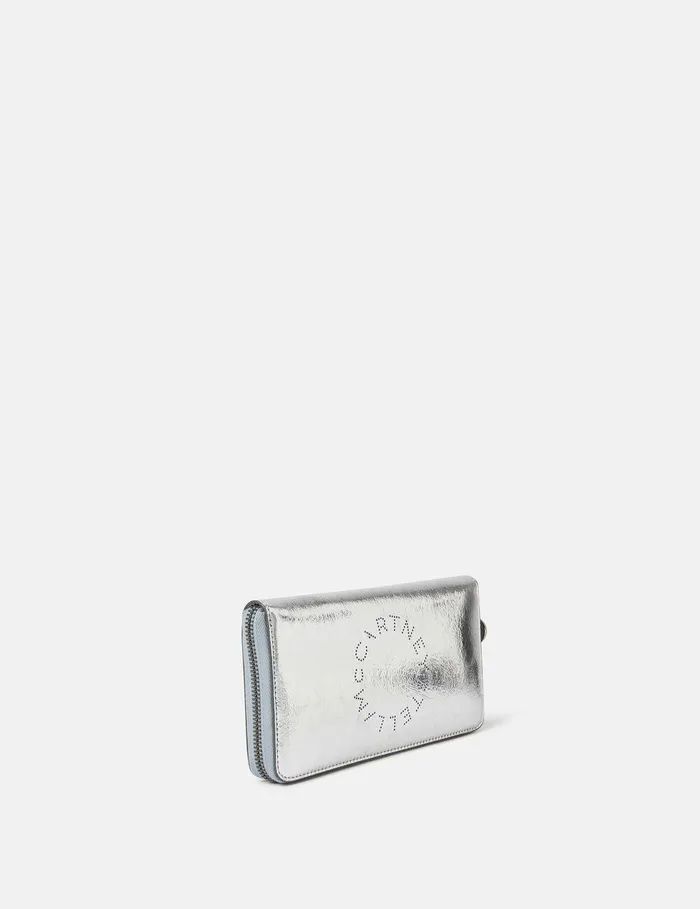 Stella McCartney Compact Wallets Women Logo Continental Wallet Metallic Silver Stella McCartney Compact Wallets Women Logo Continental Wallet Metallic Silver