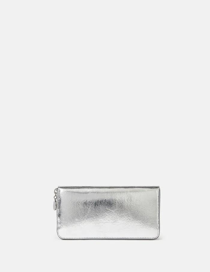 Stella McCartney Compact Wallets Women Logo Continental Wallet Metallic Silver Stella McCartney Compact Wallets Women Logo Continental Wallet Metallic Silver