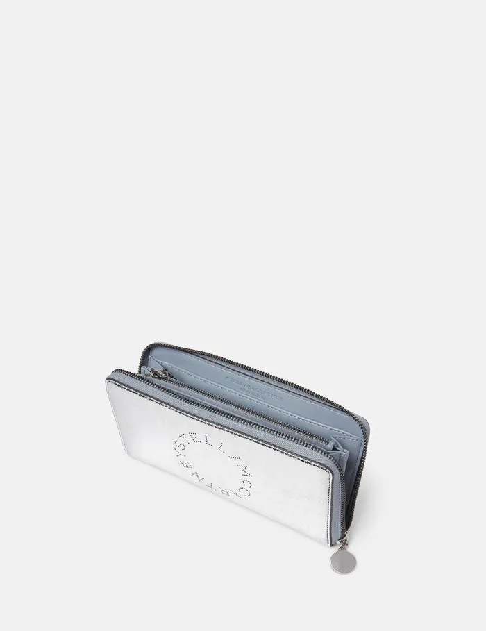 Stella McCartney Compact Wallets Women Logo Continental Wallet Metallic Silver Stella McCartney Compact Wallets Women Logo Continental Wallet Metallic Silver