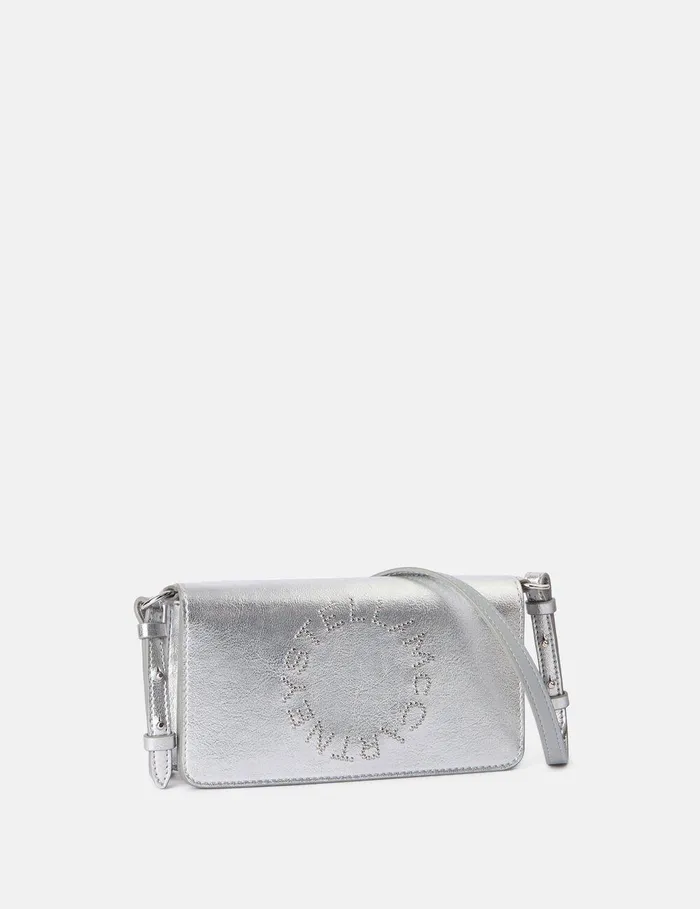 Stella McCartney Crossbody Bags Women Logo Crossbody Wallet Metallic Silver Stella McCartney Crossbody Bags Women Logo Crossbody Wallet Metallic Silver