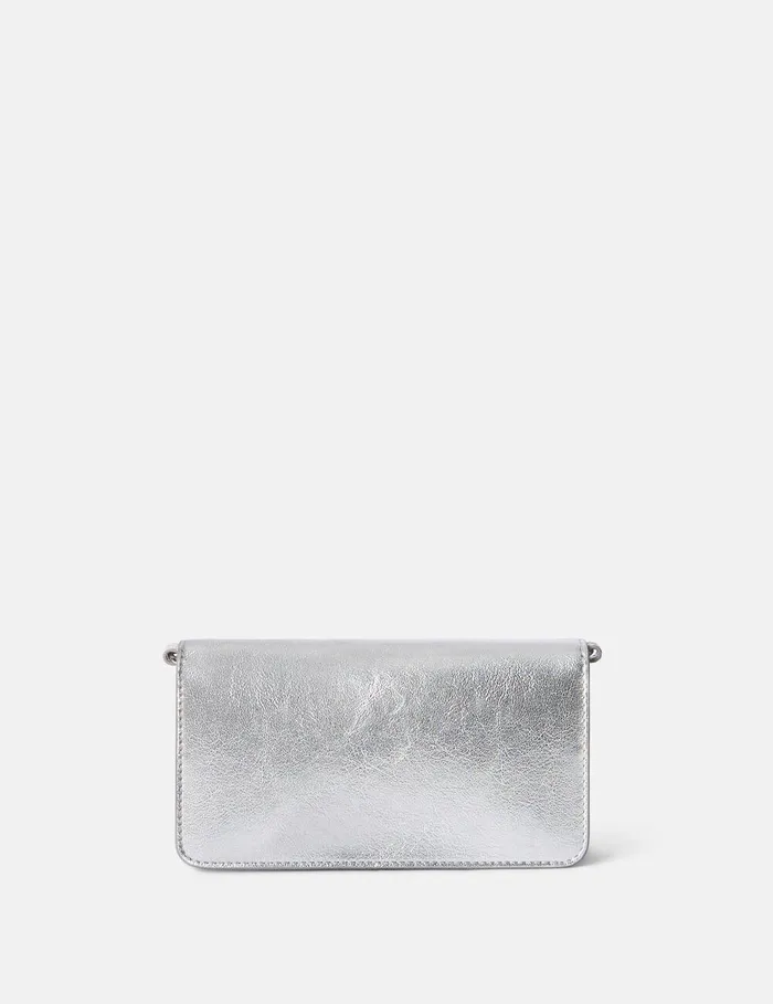 Stella McCartney Crossbody Bags Women Logo Crossbody Wallet Metallic Silver Stella McCartney Crossbody Bags Women Logo Crossbody Wallet Metallic Silver
